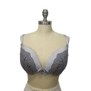 Victoria's Secret Dream Angels Push-Up Pigeonnant Bra 34DDD Purple Jewels Lace